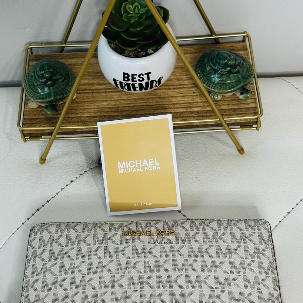 Michael Kors Beige Monogram Zip Around Wallet